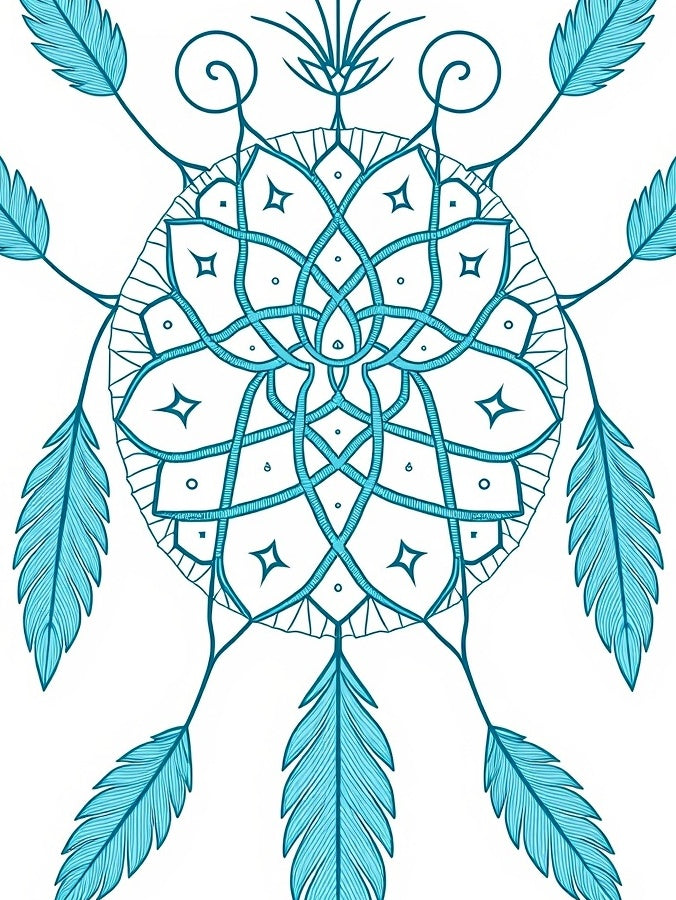 Boho Dreamcatcher Motif Intertwined with Feathered Accents (Blue) - ODIKA