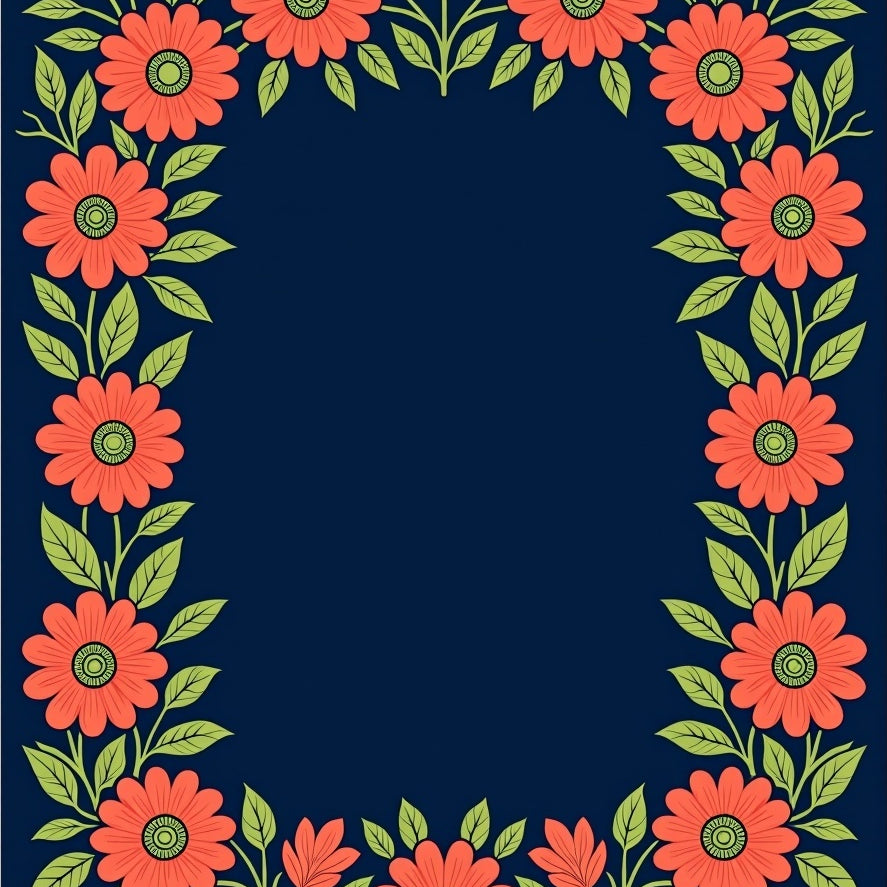 Folk Art Design Adorned with Playful Floral Motifs (Orange) - ODIKA