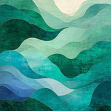 Modern Abstract with Flowing Shapes in Green and Teal Tones(Green)