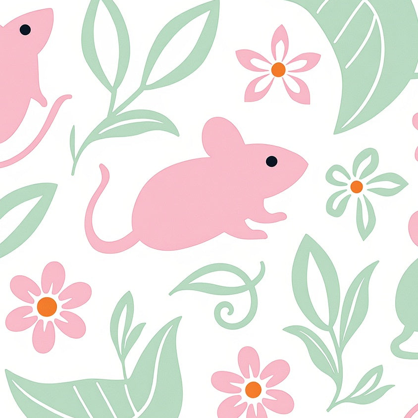 Charming Mouse Inspired Design with Floral and Curvilinear Shapes (Pink) - ODIKA