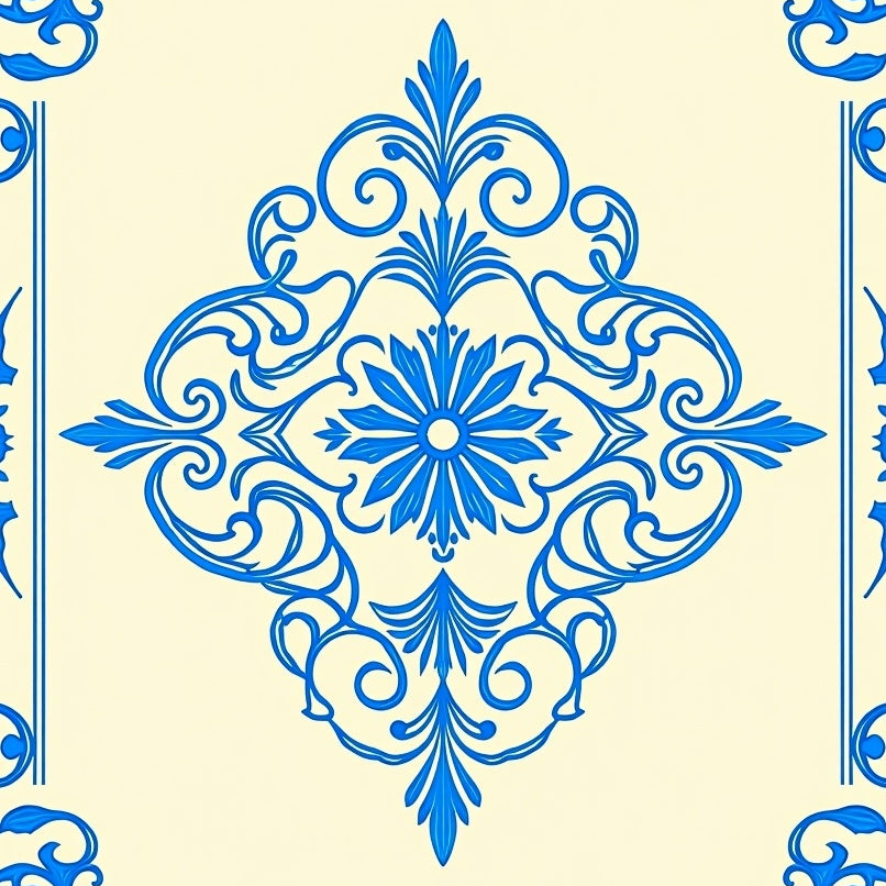 Vintage Damask Scrollwork Design Foldable Floor Covering (Blue) - ODIKA