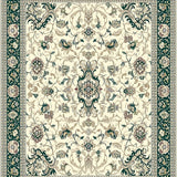 Beige Faux Rabbit Fur Area Ornate Intricate Motifs with Deep Green Accents(Beige)