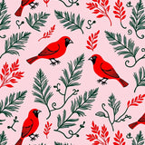 Cardinal Botanical Print with Vine Scroll Accents(Red)