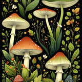 Whimsical Moth and Mushroom(Green)