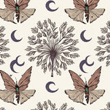 Celestial Botanical Medley with Moth and Moon Phases(Beige)
