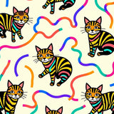 LED Enhanced Tabby Cat Portrait featuring Vibrant Paw Prints(Black)