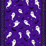 Halloween Haunt Rug Set Ghostly Coir Mat & Black Plaid Entryway Carpet Decor(Purple)