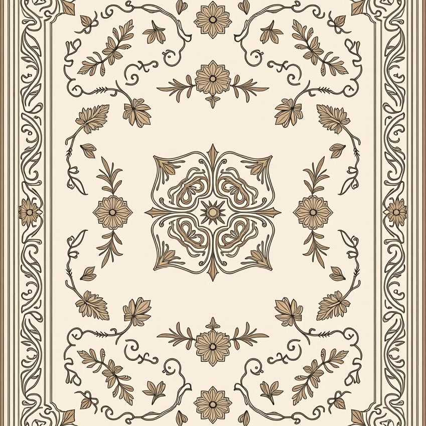Elegant Medallion Botanical Artistry Tapestry Classic Vintage Ornate (Beige) - ODIKA