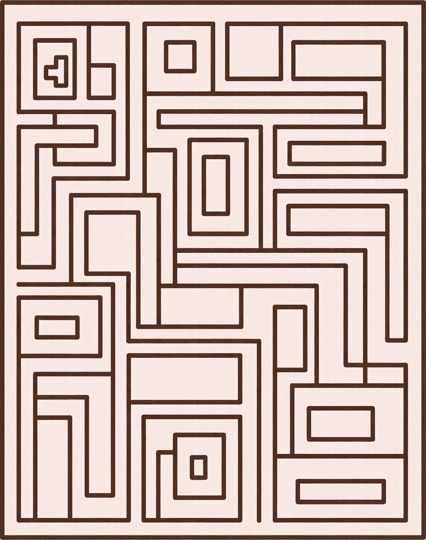 Minimalist Maze Featuring Interlocking Shapes (Brown) - ODIKA