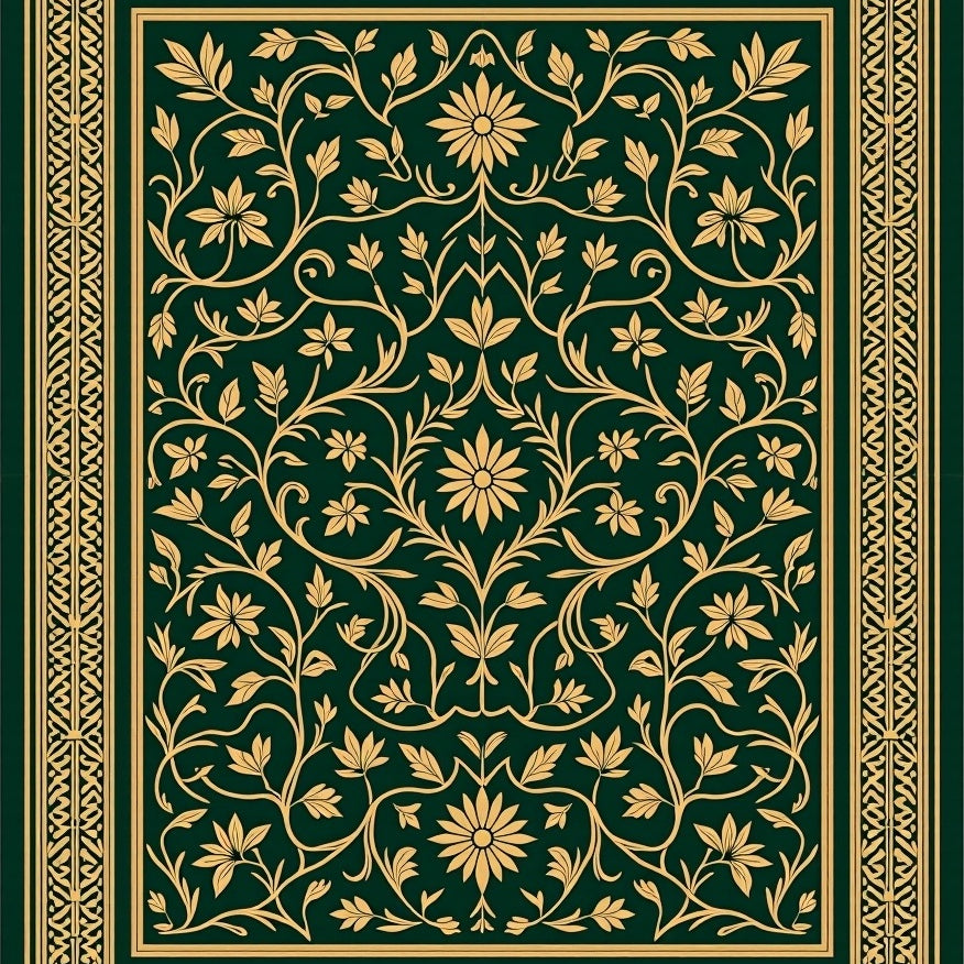 Vintage Botanical Mosaic with Interlocking Floral and Leaf Motifs (Green) - ODIKA