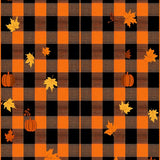 Autumn Harvest Plaid Area Rug Festive Fall Doormat with Pumpkin & Leaves Design(Black)
