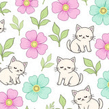 Cute Kitten Doodle Collage Fantasy Floral Whisker Art(Pink)