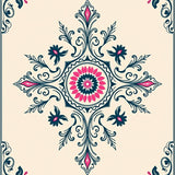 Artisan Boho Floral Medallion Motif with Whimsical Vine Accents (Beige)