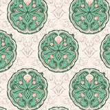 Inspired Interlocking Floral Medallion with Blush Highlights(Green)