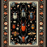 Antique Inspired Beetle and Bug with Interlaced Floral Elements(Black)