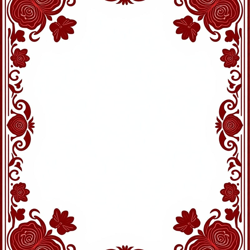 Vintage Rose Garden Tapestry Design with Scrollwork Borders (Red) - ODIKA