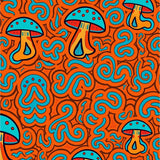 Retro Psychedelic Mushroom Medley with Interlocking Floral Swirls (Orange)