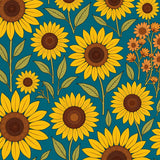 Blooming Sunflower Field Meadow Vintage Botanical Floral Tapestry(Yellow)
