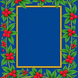 Yuletide Holly Berry Vine Border with Botanical Leaf Details(Blue)
