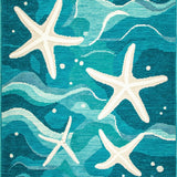 Seaside Starfish Ocean Runner Teal Blue Accent Area Non Slip(Blue)