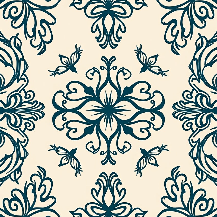 Chic Modern Floral with Whimsical Vinework Motif (Beige) - ODIKA