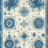 Vintage Nautical Map With Compass Rose Anchor Design Sea Creature(Blue)