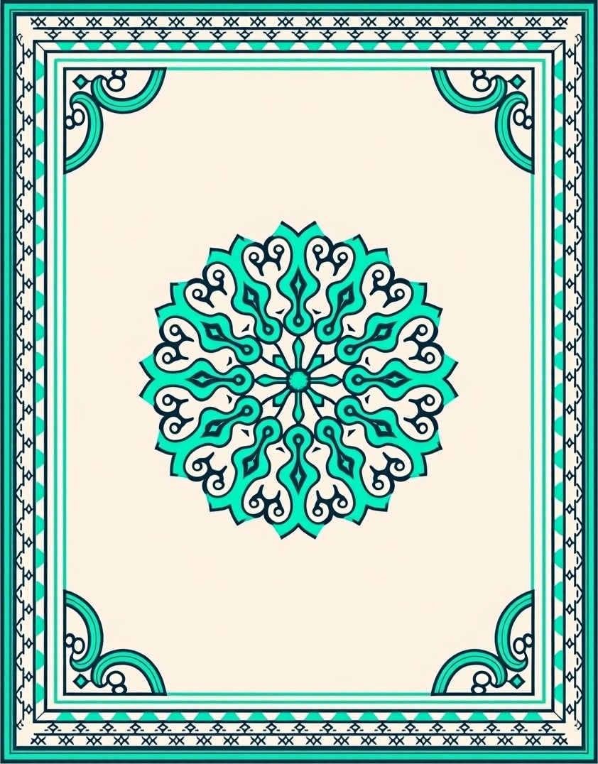 Wave Medallion Trellis Contemporary Decorative Flooring (Turquoise) - ODIKA