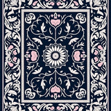 Victorian Lattice with Flourishing Petal Emblems and Twining Leaves(Black)