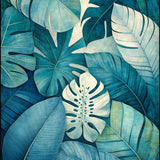 Tropical Breeze Mosaic with Monstera and Areca Leaf Interplay(Teal)