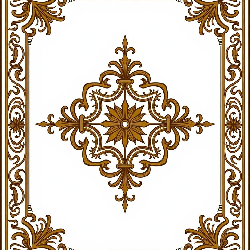 Elegant Baroque Floral Medallion with Ornate Scrollwork Design (Brown) - ODIKA