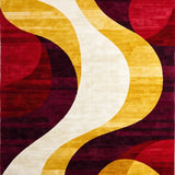 Burgundy Swirl Kitchen Rug Abstract Art Foam Floor Carpet(Yellow)