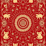 Mystical Cat Spirit Halloween Floral Arch Doorway Autumn Theme(Red)