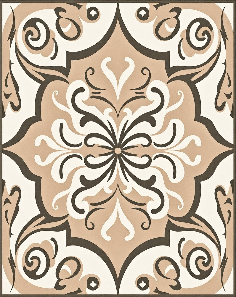 Abstract Damask Swirl Symphony Artisan Crafted (Beige) - ODIKA