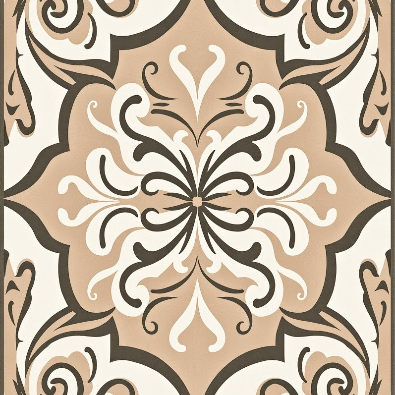 Abstract Damask Swirl Symphony Artisan Crafted (Beige) - ODIKA
