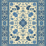 Blue Bloom Floral Beige Tapestry Style Area(Beige)