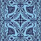 Nautical Wave Medallion Botanical Insect Ornate Decorative Boho Print (Blue)