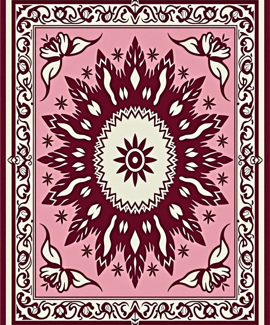 Elegant Medallion Trellis Vintage Distressed Floral Boho (Pink) - ODIKA