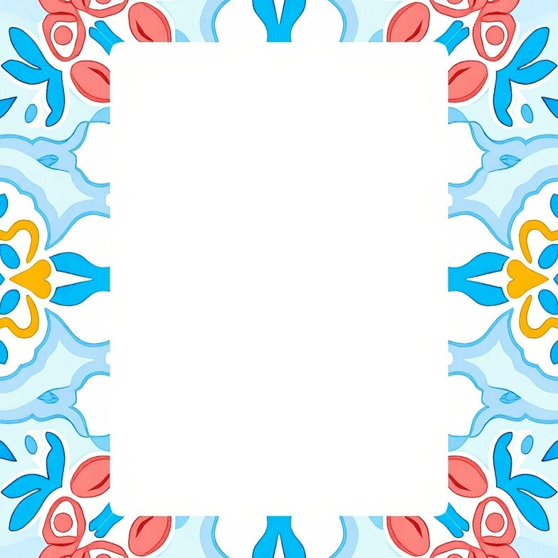 Delicate Floral Medallion Motifs in Repeating Symmetrical Layout (Blue) - ODIKA