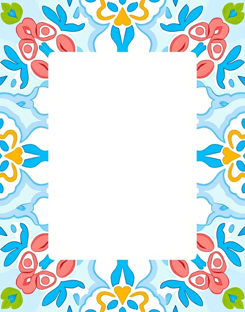 Delicate Floral Medallion Motifs in Repeating Symmetrical Layout (Blue) - ODIKA