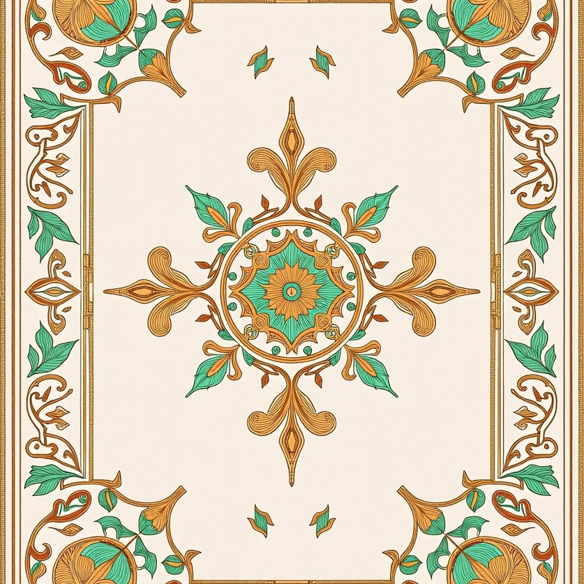 Elegant Floral Medallion Design Featuring Radiant Petal Motifs (Beige) - ODIKA