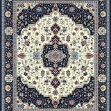 Elegant Medallion Floral Area Navy Beige Non Shedding(Blue)