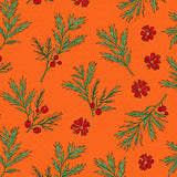 Botanical Evergreen Scrollwork Featuring Festive Crimson Petals(Orange)