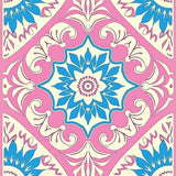 Vintage Inspired Floral Medallion with Curvilinear Boho Motifs(Pink)