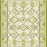 Low Profile Area with Beige and Olive Green Tribal Motifs(Green)
