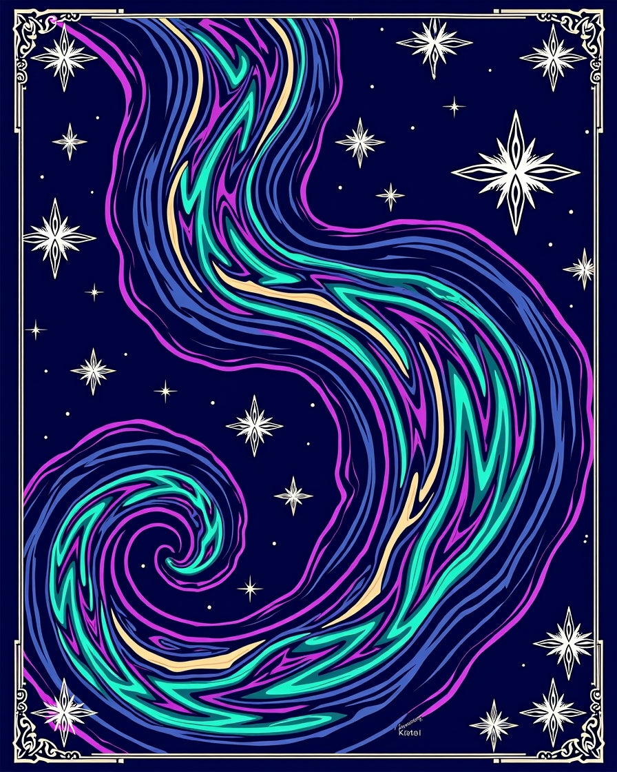 Celestial Wave with Shimmering Constellation Motifs (Purple) - ODIKA