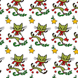 Cheerful Feline Parade with Interlocking Stars and Holiday(Green)