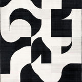 Abstract Geometric Area Rug Contemporary Black & White Pattern Mat(Black)