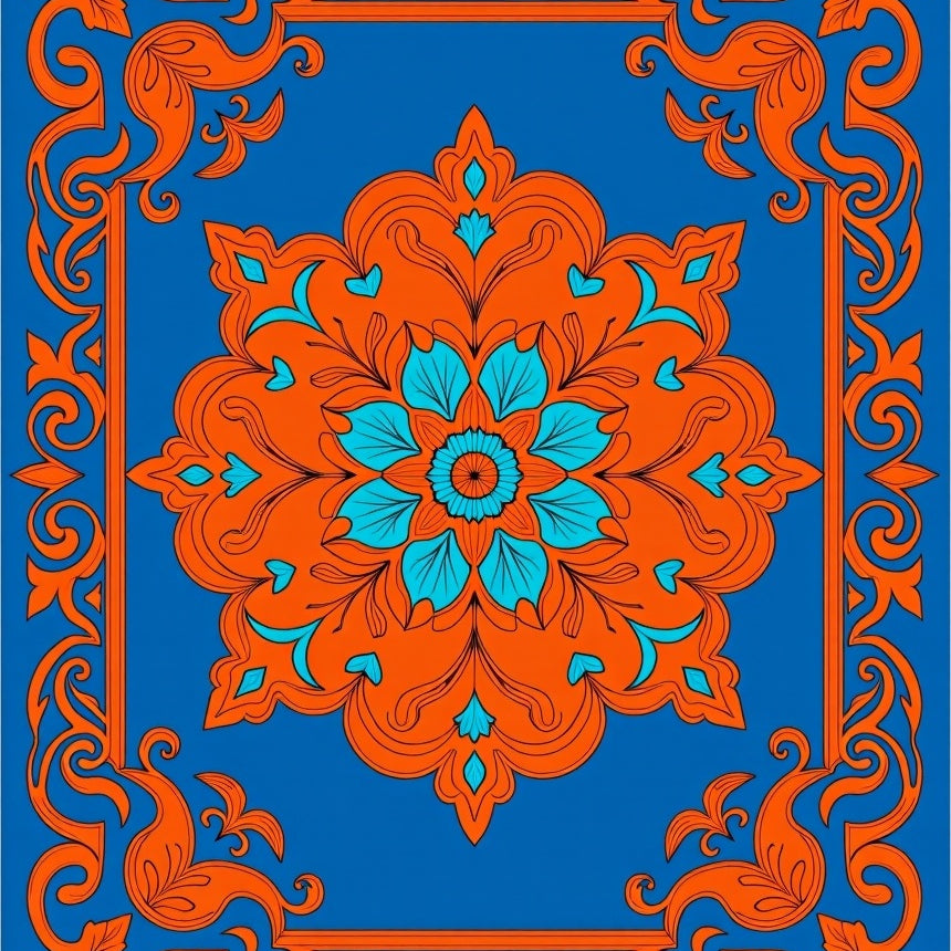 Ornate Motif with Baroque Floral Scrolls (Blue) - ODIKA