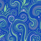Curvilinear Wave Design Accented by Leafy Botanical (Blue)