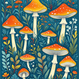 Trendy Retro Mushroom Illustration(Blue)